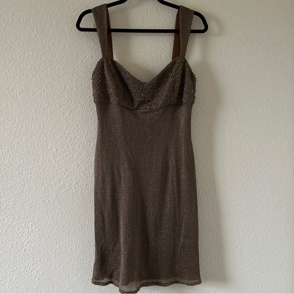 JS Collections Brown Metallic Knit Midi Dress